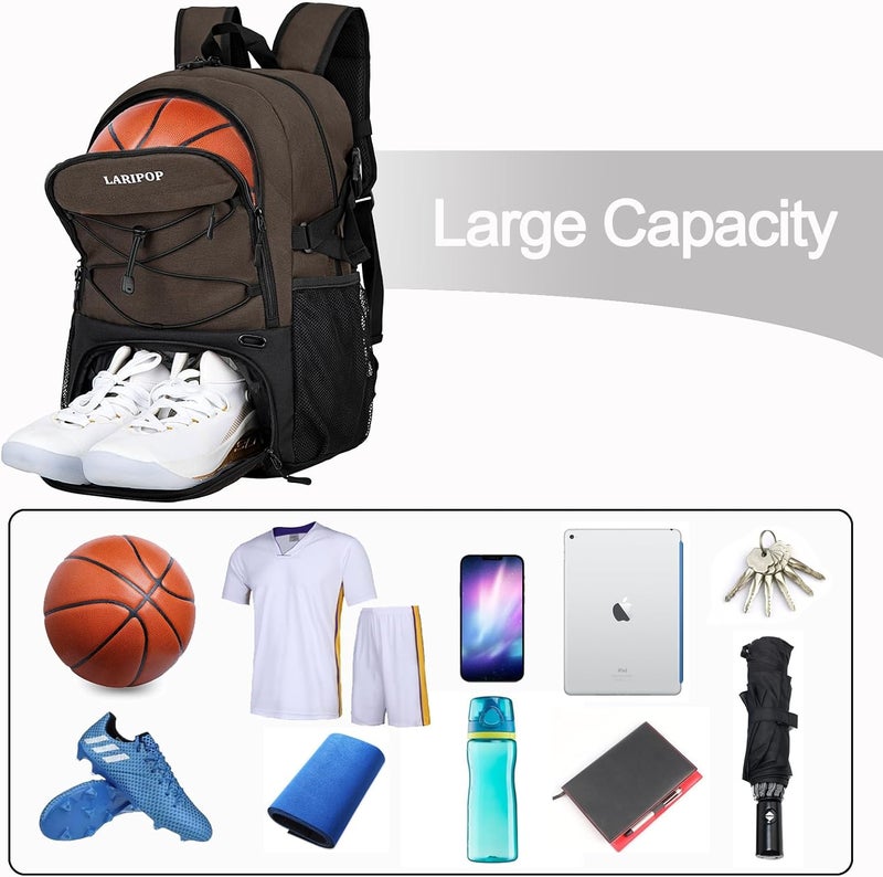 LARIPOP Basketball Bag,Basketball Backpack with Shoe Compartment and Ball Holder,Sport Bags for Soccer,Volleyball,Gym,Travel - Image 3